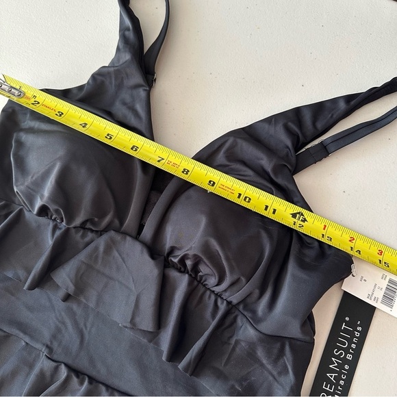 NWT Dreamsuit By Miracle Brands Ruffle Tiered Tankini Swim Top Black Size 8 - Picture 4 of 7